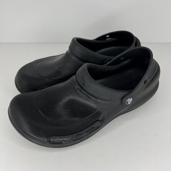 Crocs At Work Solid Black Classic Bistro Clogs Mens Size 9 Women’s Size 11 - Picture 1 of 9